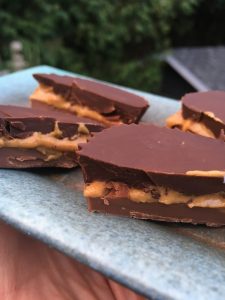 dark chocolate, peanut butter, mil chocolate layers