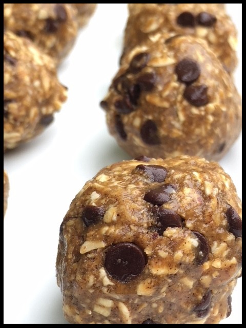 Close up of energy balls with chocolate chips