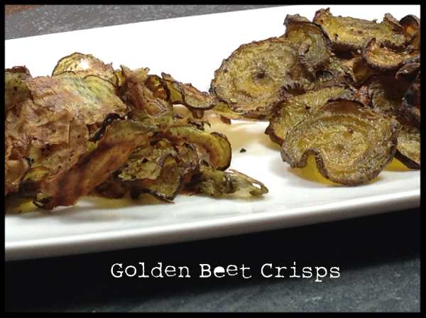 Golden beat chips on a plate