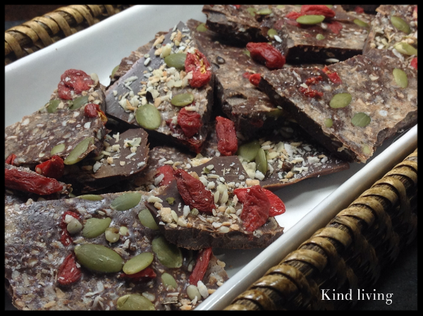 pieces of raw chocolate bark